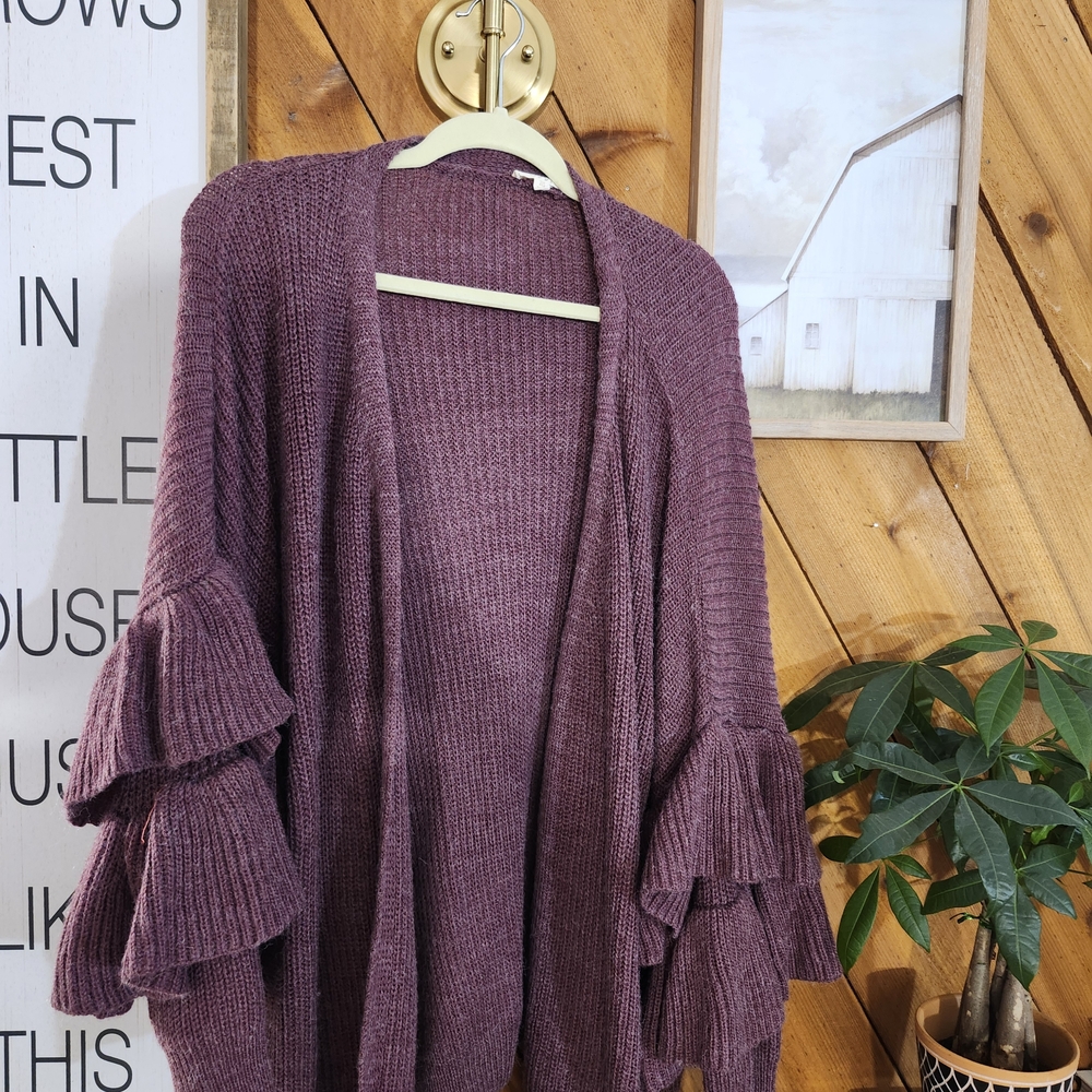 Eggplant / Plum Ruffle-sleeved Sweater - One Size